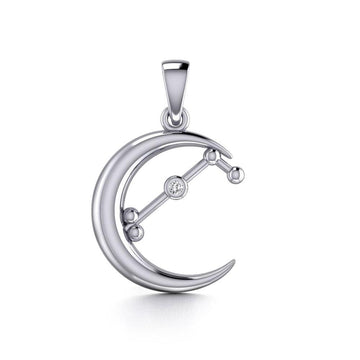 Crescent Moon and Aries Astrology Constellation Silver Pendant TPD5766 - Jewelry